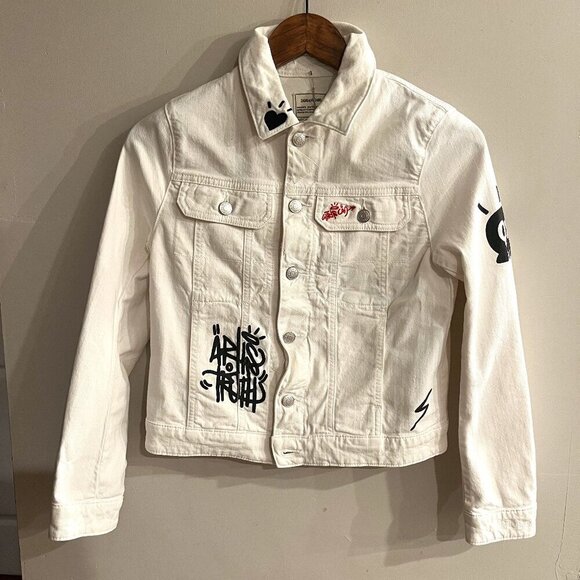 ZADIG & VOLTAIRE Women's White Denim Kioky Jormi Graffiti Detail Jacket Size S